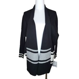 Anthro Pippa Cardigan NVLT Open Front Black White Stripe Trim S